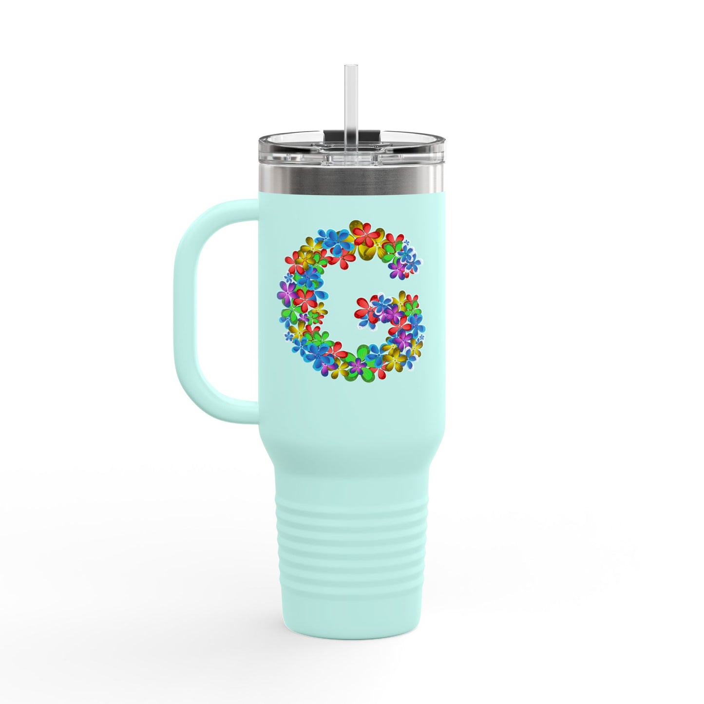 Vibrant Floral Insulated Travel Mug, Perfect for On-the-Go- Letter G
