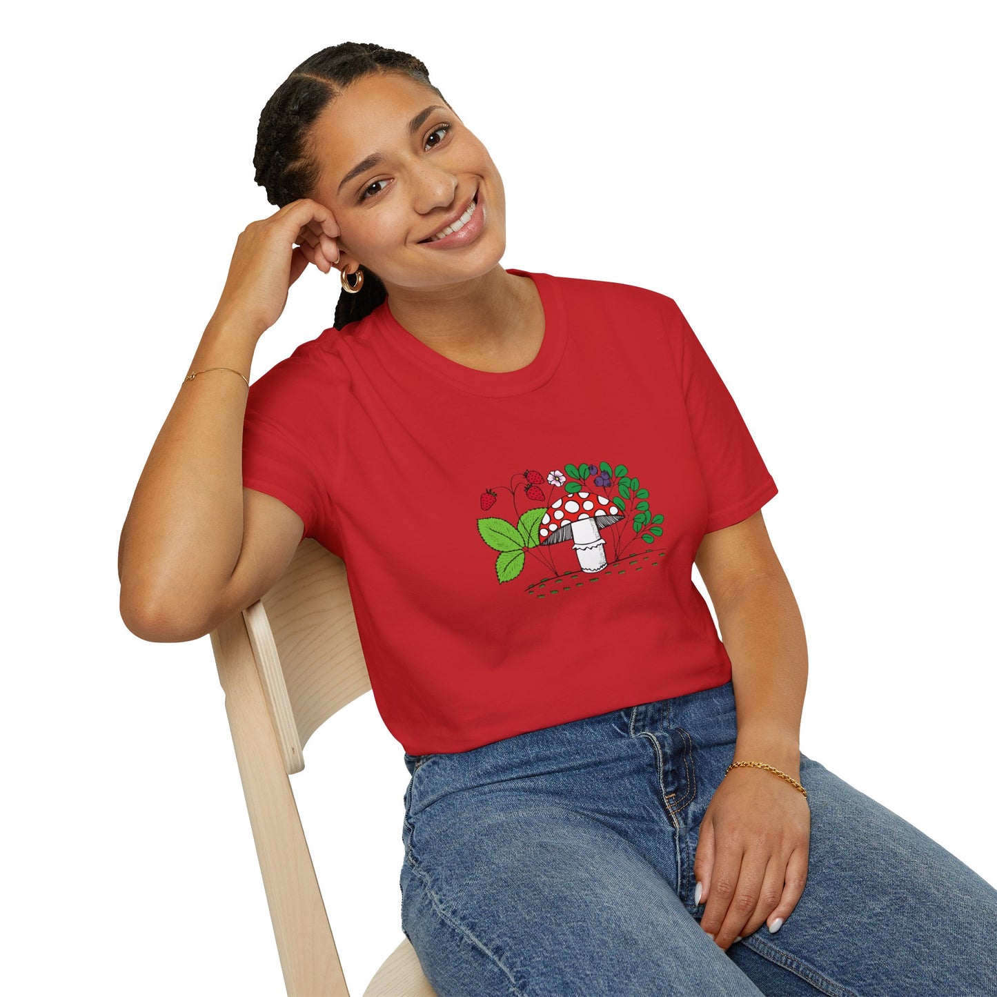 Whimsical Mushroom T-Shirt for Nature Lovers, Casual Tees, Gift for Gardeners, Unisex Softstyle Shirt, Eco-Friendly Apparel