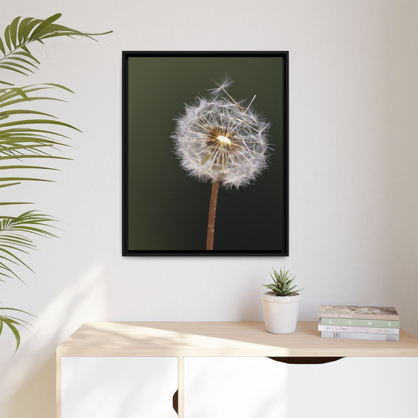 Framed Dandelion Canvas Print — Matte Botanical Wall Art