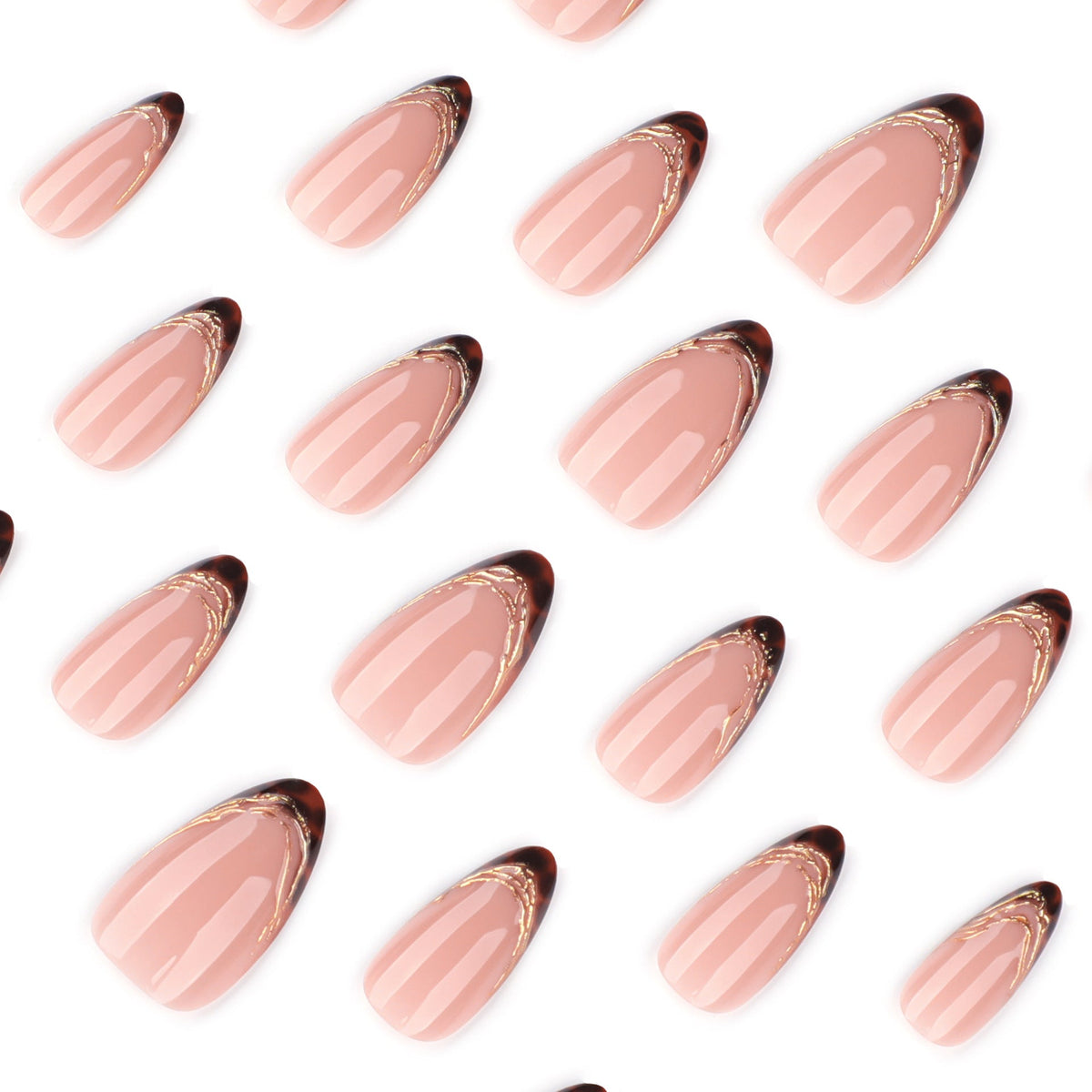 Nude Tortoiseshell French Tips with Gold Detail – Image 3