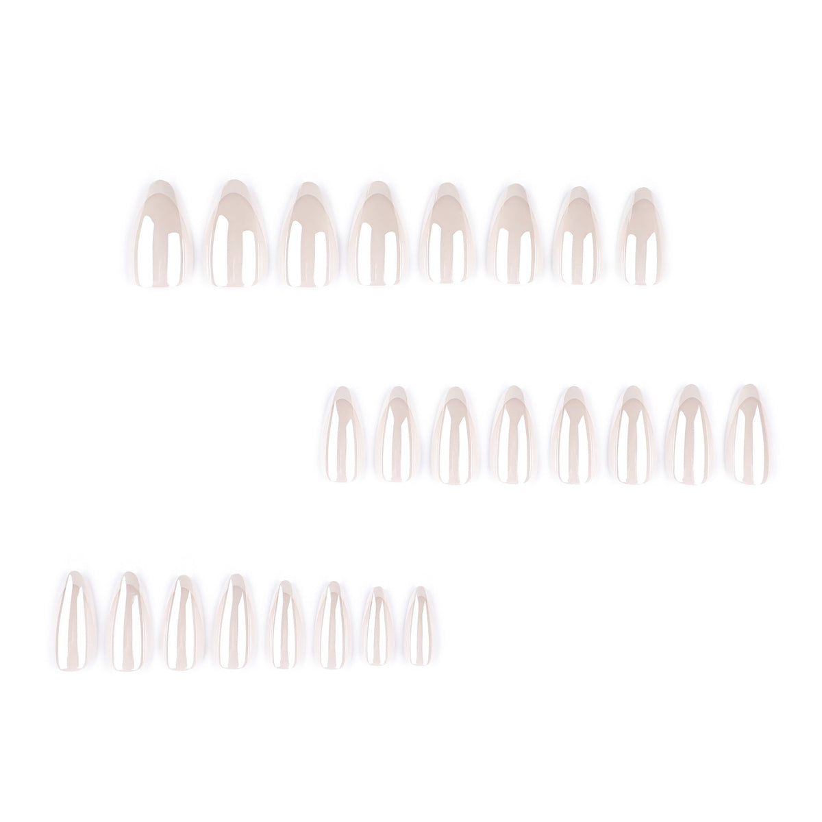 Classic french white press-on nails with white trim, glitter coating, and sparkling nail art – Image 2