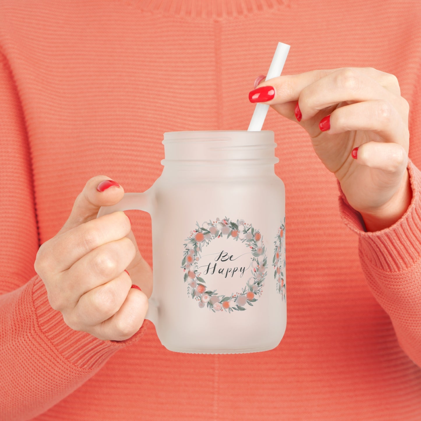 Floral Mason Jar with Straw - Perfect for Home Decor, Garden Parties, Weddings, Rustic Events, Drinkware