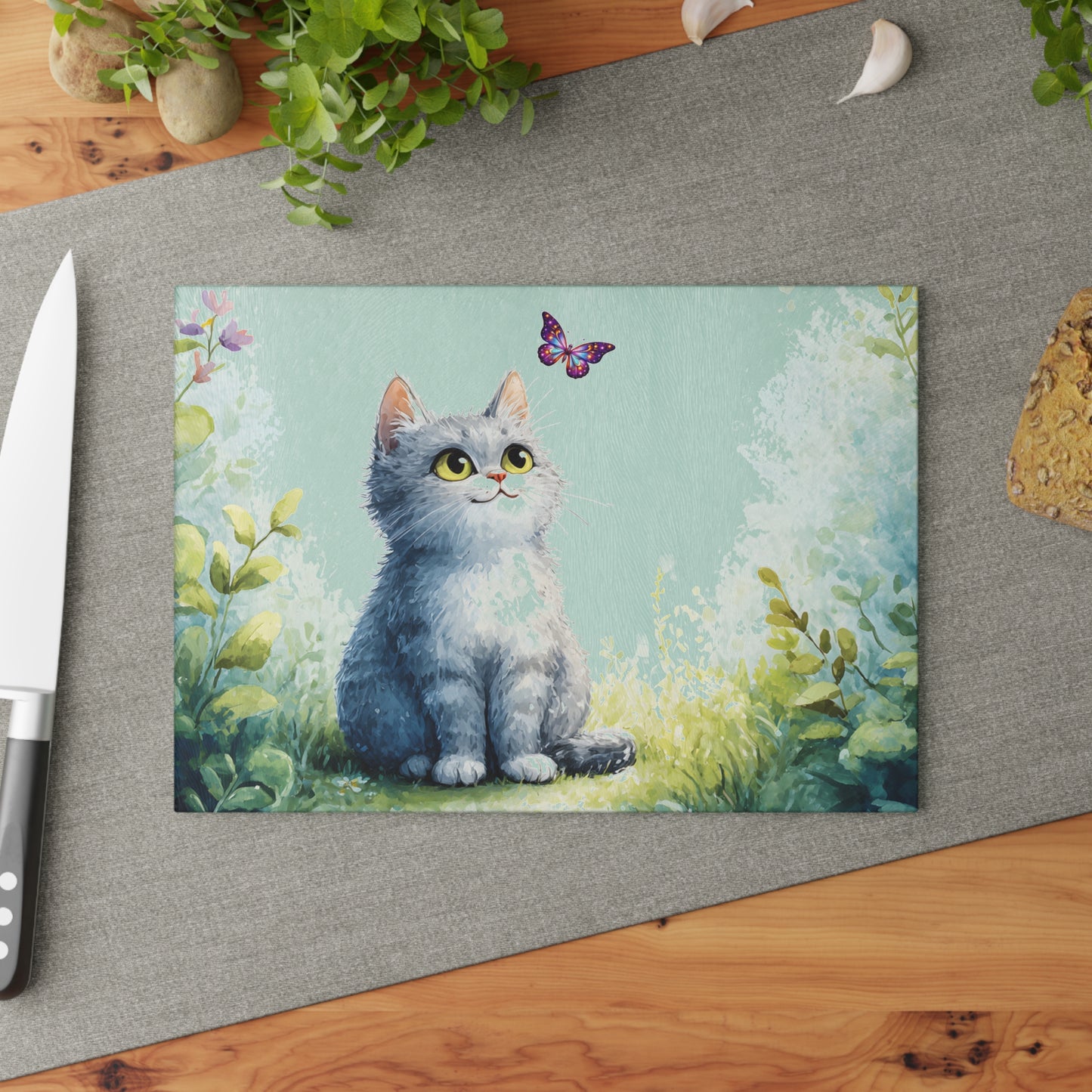 Cute Cat Glass Cutting Board