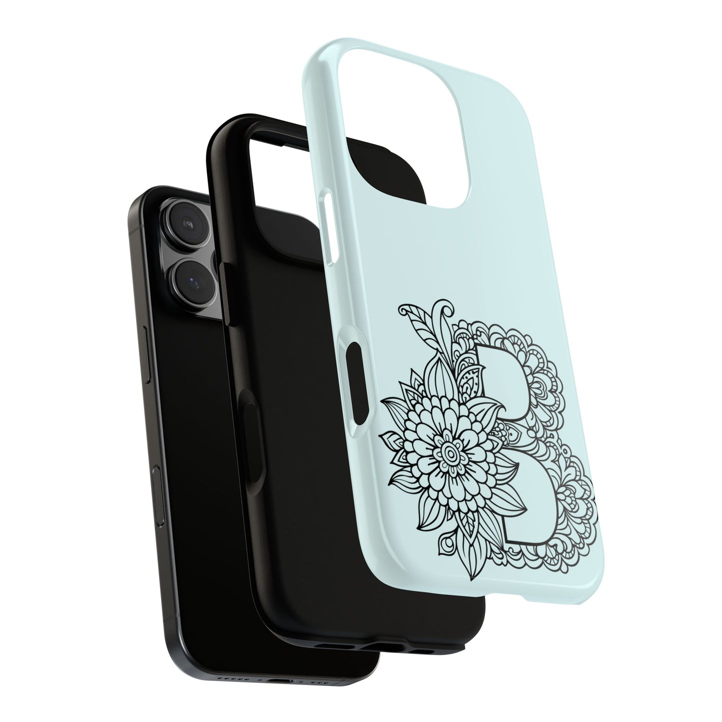 Personalized Tough Phone Case- Letter B, Floral Monogram Cell Phone Cover, Custom Protective Case, Unique Gift, Birthday, Graduation