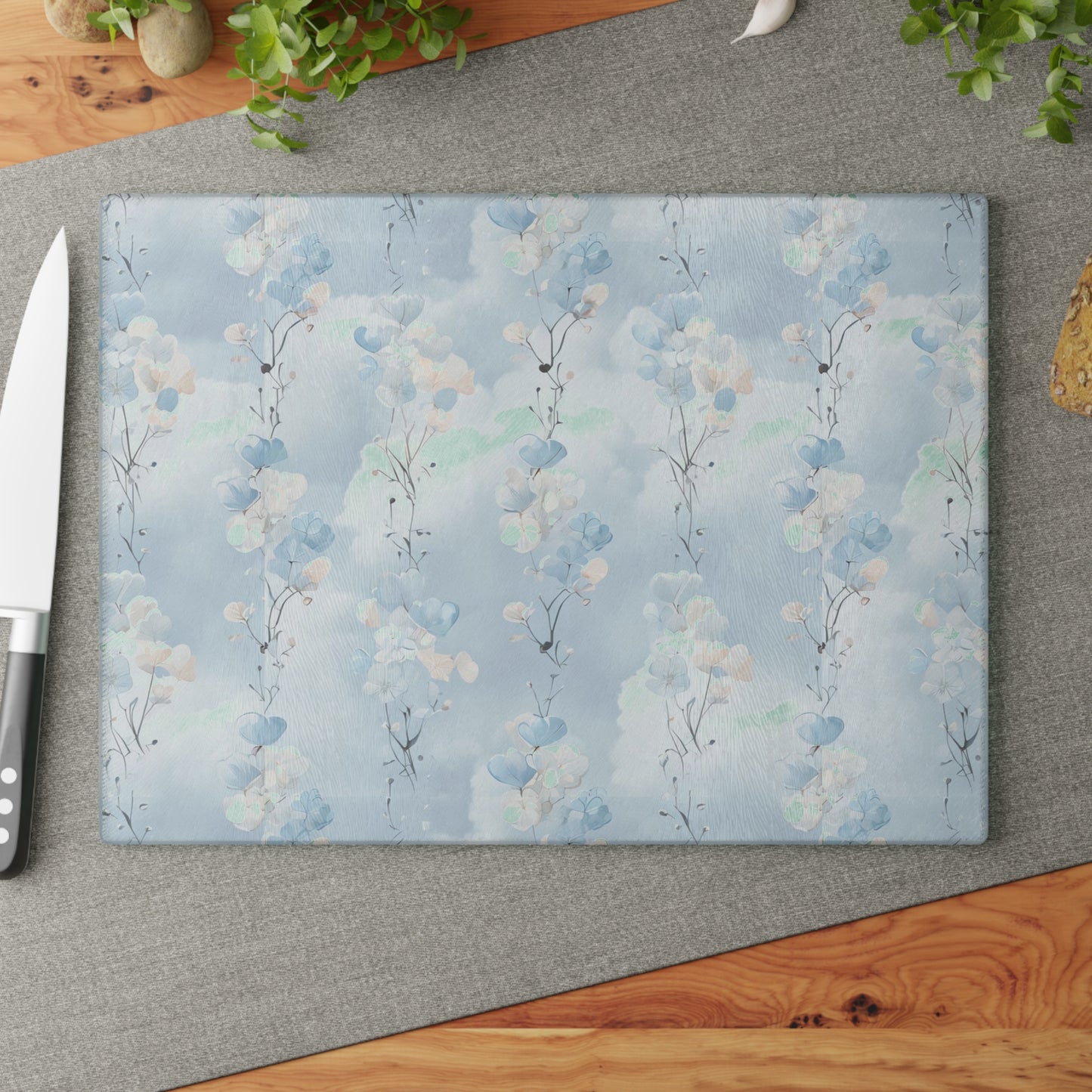 Monogrammed Blue Floral Glass Cutting Board – Personalize