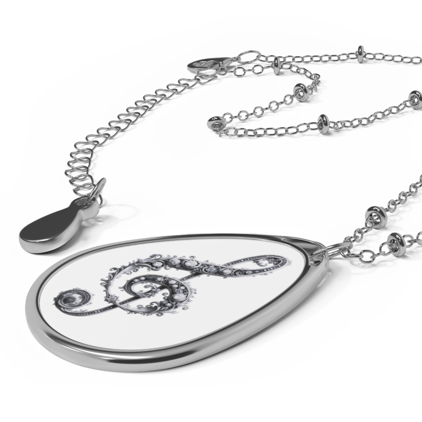 Floral Treble Clef Necklace | Oval Music Pendant