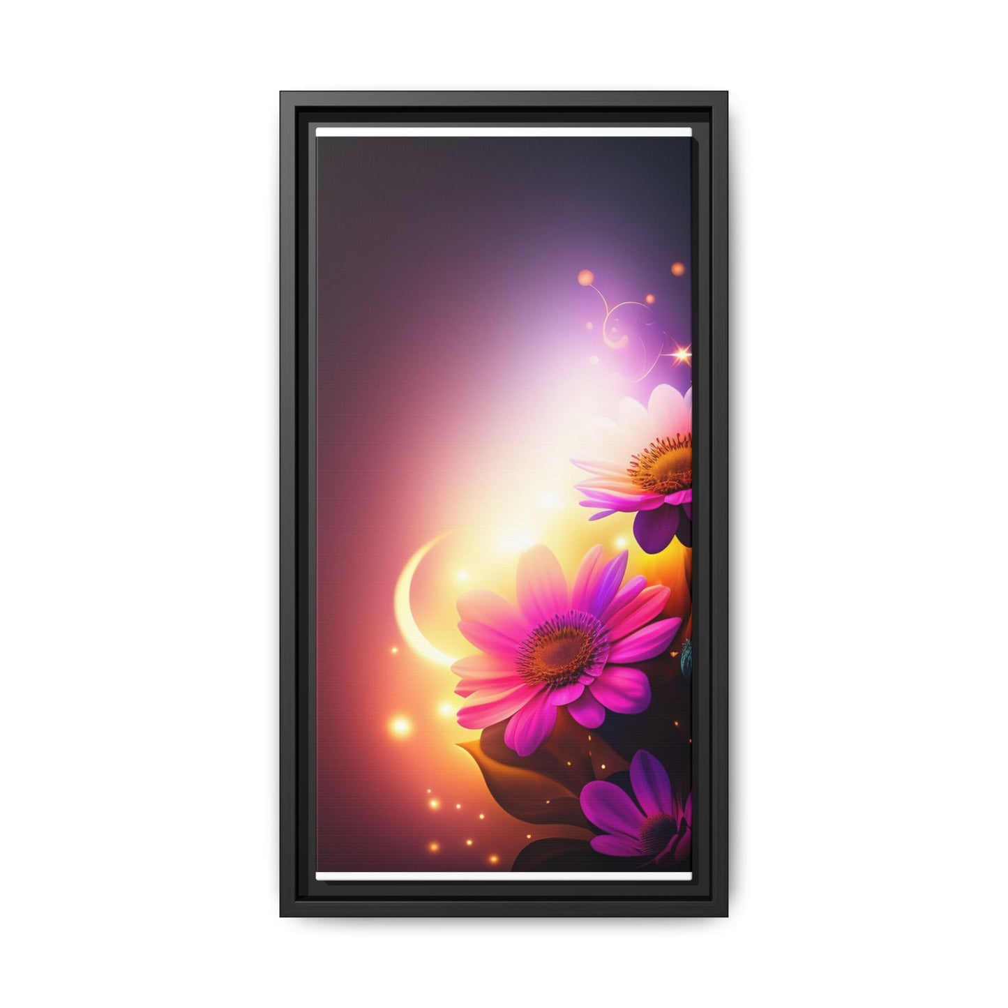 Framed Floral Canvas Art — Pink Daisies Sunset Wall Print