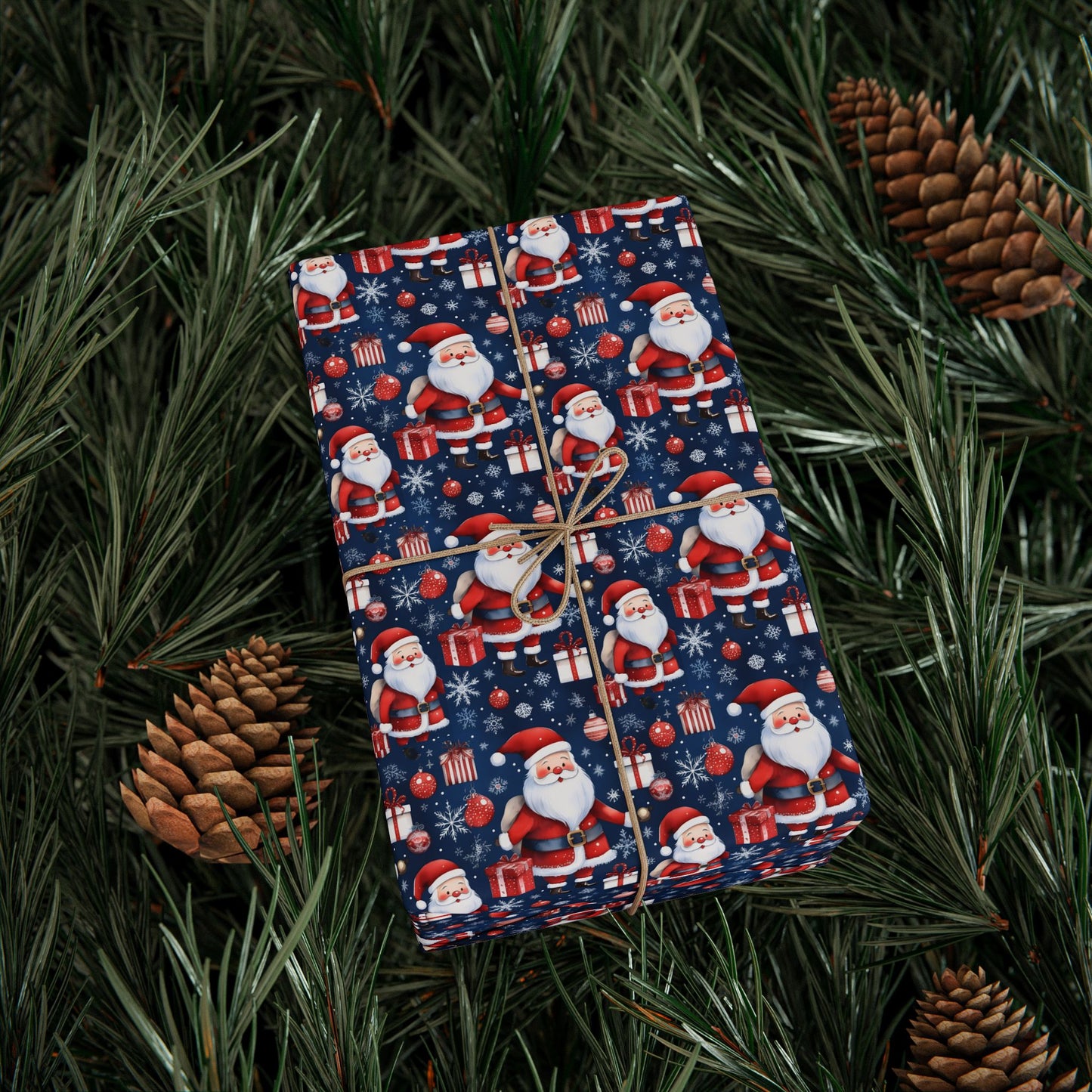 Santa Pattern Wrapping Paper Roll — Festive Christmas Gift Wrap