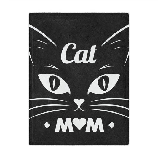 Cat Mom Minky Blanket – Soft Black Cat Face Throw for Pet Lovers