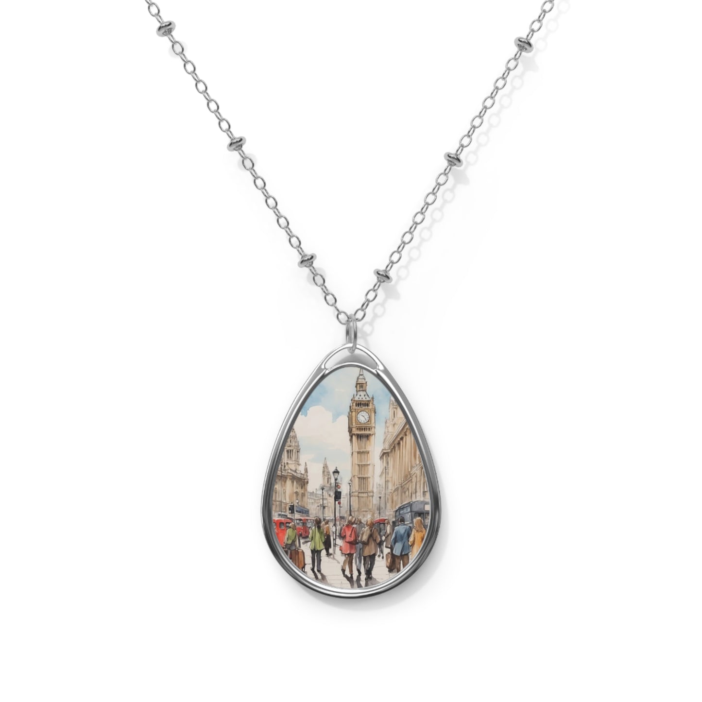 Charming Oval Necklace, Timeless Jewelry, Gift for Her, Everyday Pendant, Cityscape Design, Elegant Keepsake