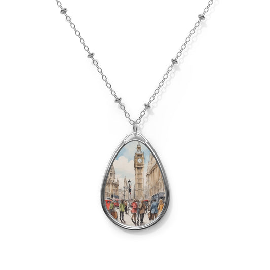 Charming Oval Necklace, Timeless Jewelry, Gift for Her, Everyday Pendant, Cityscape Design, Elegant Keepsake