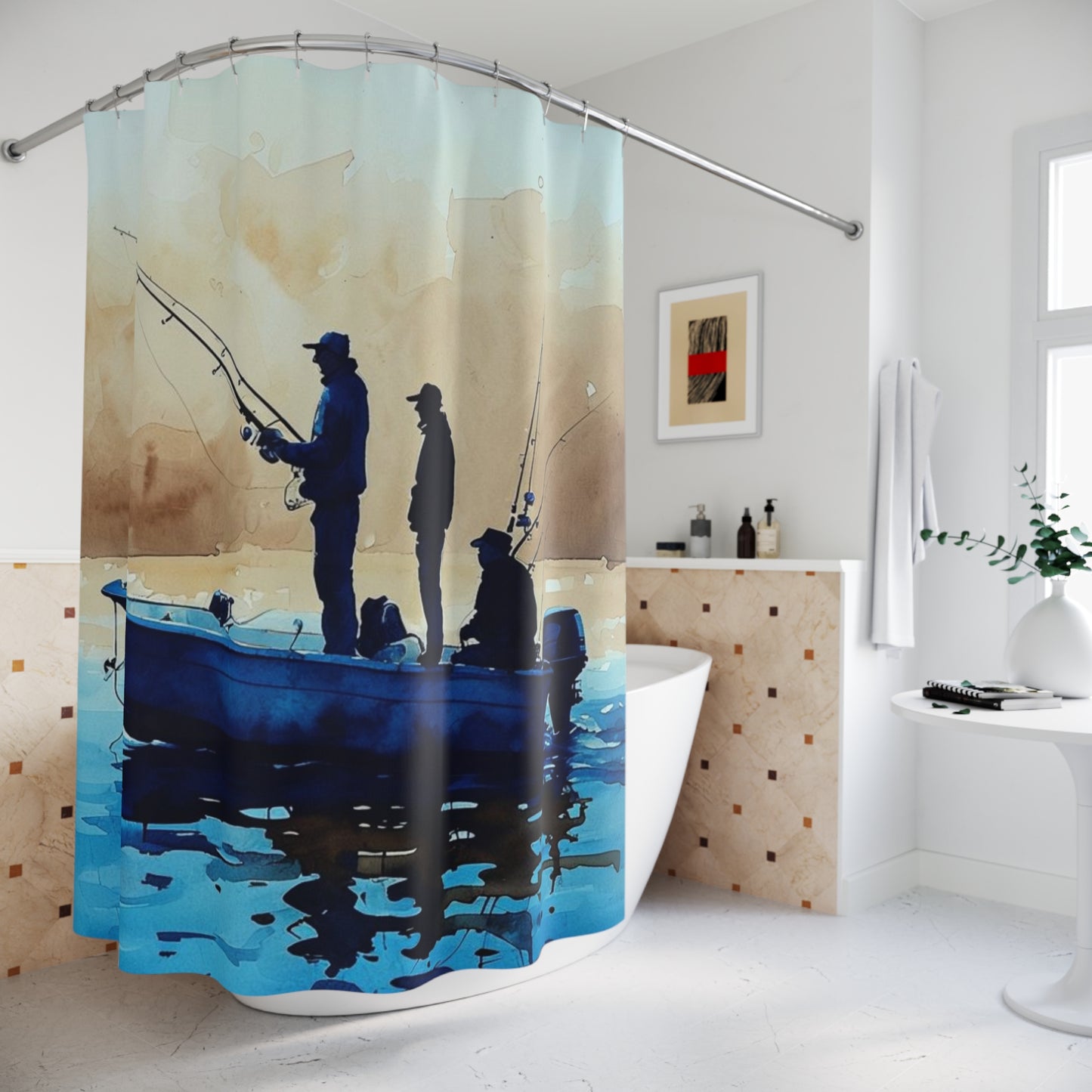 Fishing Adventure Shower Curtain, Nautical Decor, Coastal Bathroom