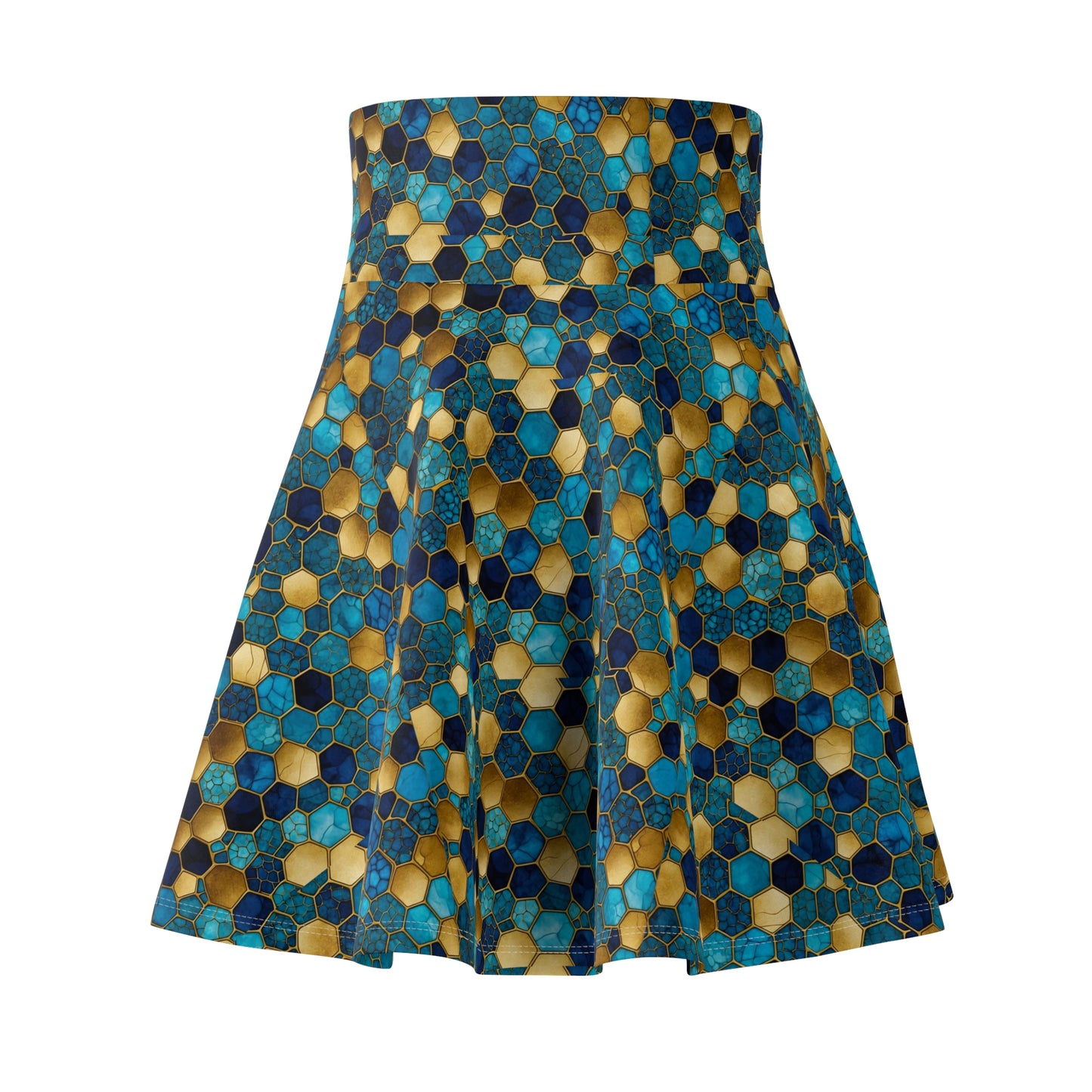 Vibrant Honeycomb Print Skater Skirt, Stylish Summer Skirt, Trendy Casual Skirt, Boho Skater Skirt, Perfect for Festivals