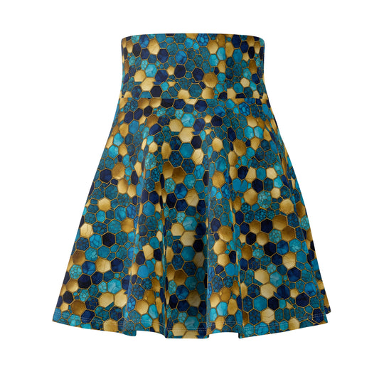 Vibrant Honeycomb Print Skater Skirt, Stylish Summer Skirt, Trendy Casual Skirt, Boho Skater Skirt, Perfect for Festivals
