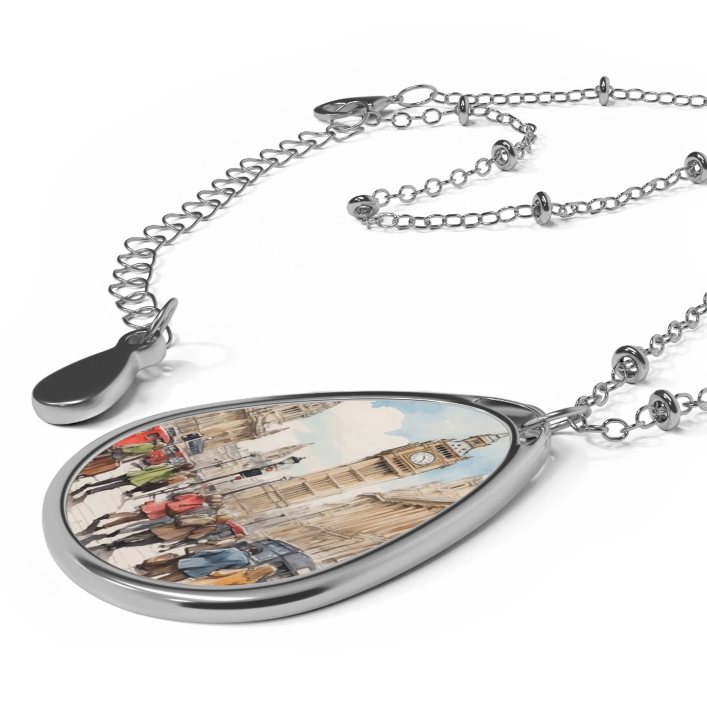 Charming Oval Necklace, Timeless Jewelry, Gift for Her, Everyday Pendant, Cityscape Design, Elegant Keepsake