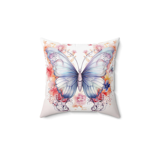 Butterfly Floral Square Pillow, Cozy Home Decor, Gift for Nature Lovers, Spring Decor, Butterfly Art Cushion