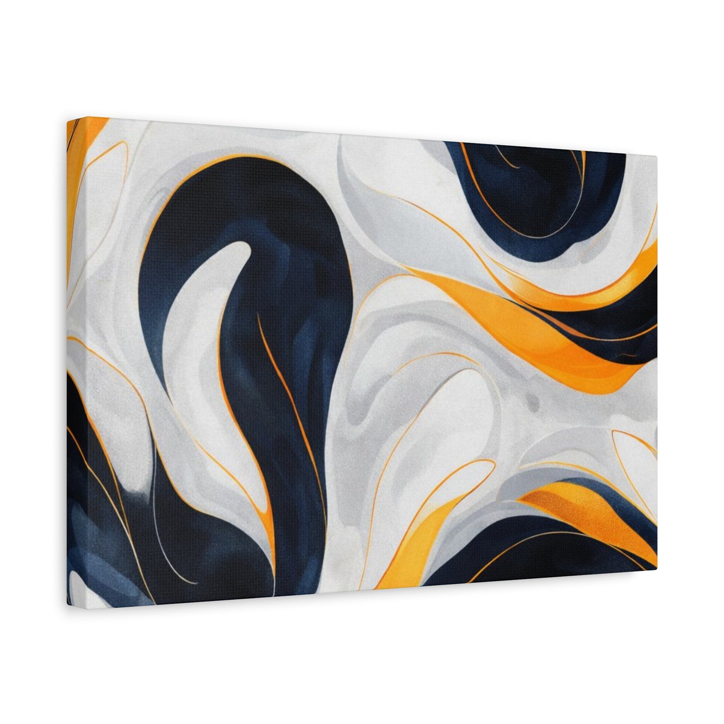 Abstract Fluid Art Matte Canvas Print — Navy, Gold & White Stretched Wall Art