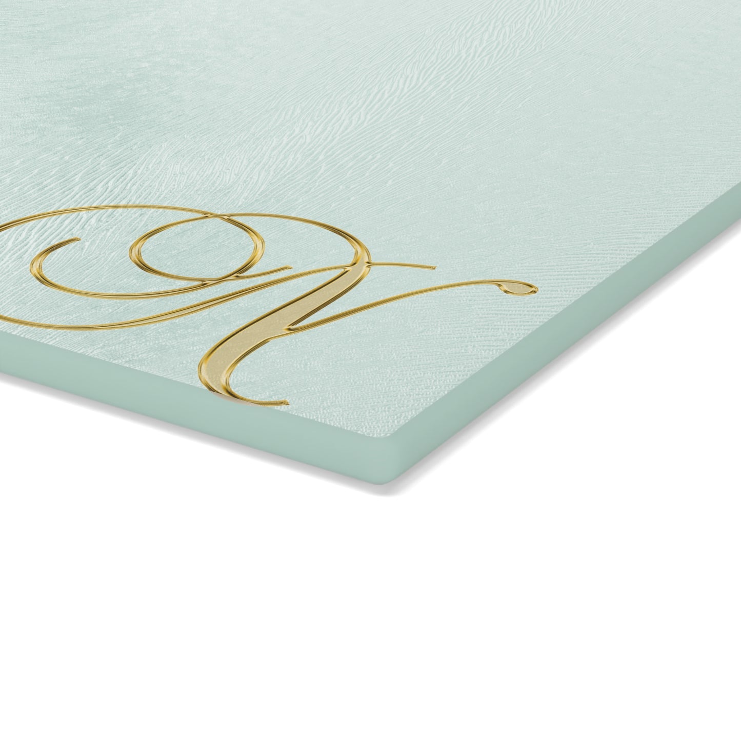 Monogram Glass Cutting Board — Mint or Clear Tempered Glass with Gold Script "N"