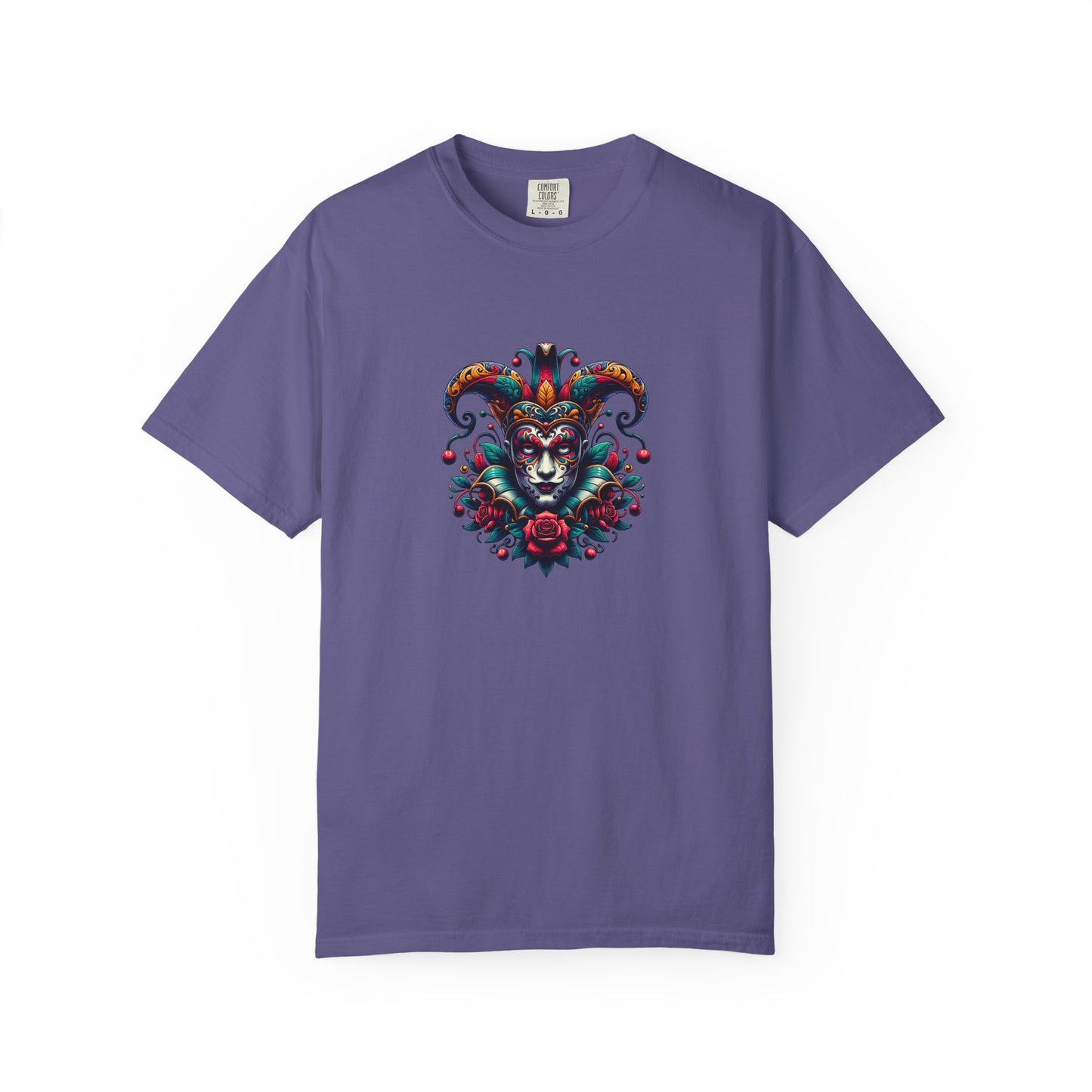 Vibrant Graphic Unisex T-Shirt with Floral Mask Design