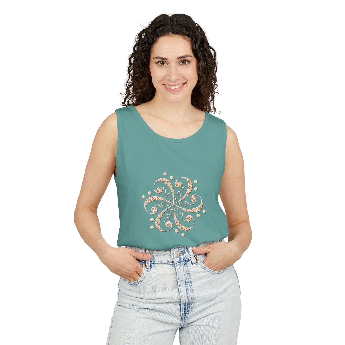 Boho Spiral Design Tank Top | Unisex Summer Apparel, Casual Wear, Beach Outfit, Festival Top, Gift Idea