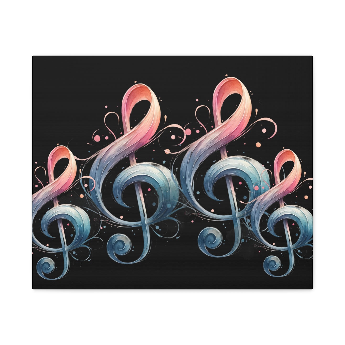 Musical Treble Clef Canvas Wall Art — Pastel Ribbon Notes on Black