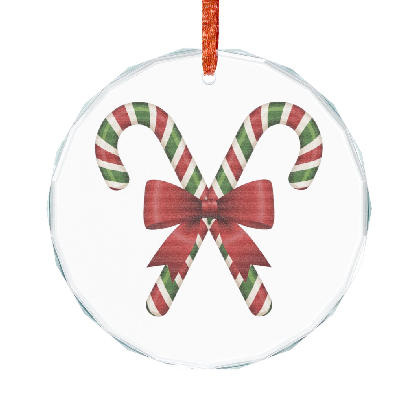 Candy Cane Bow Crystal Glass Ornament — Heart-Shaped Christmas Tree Decoration