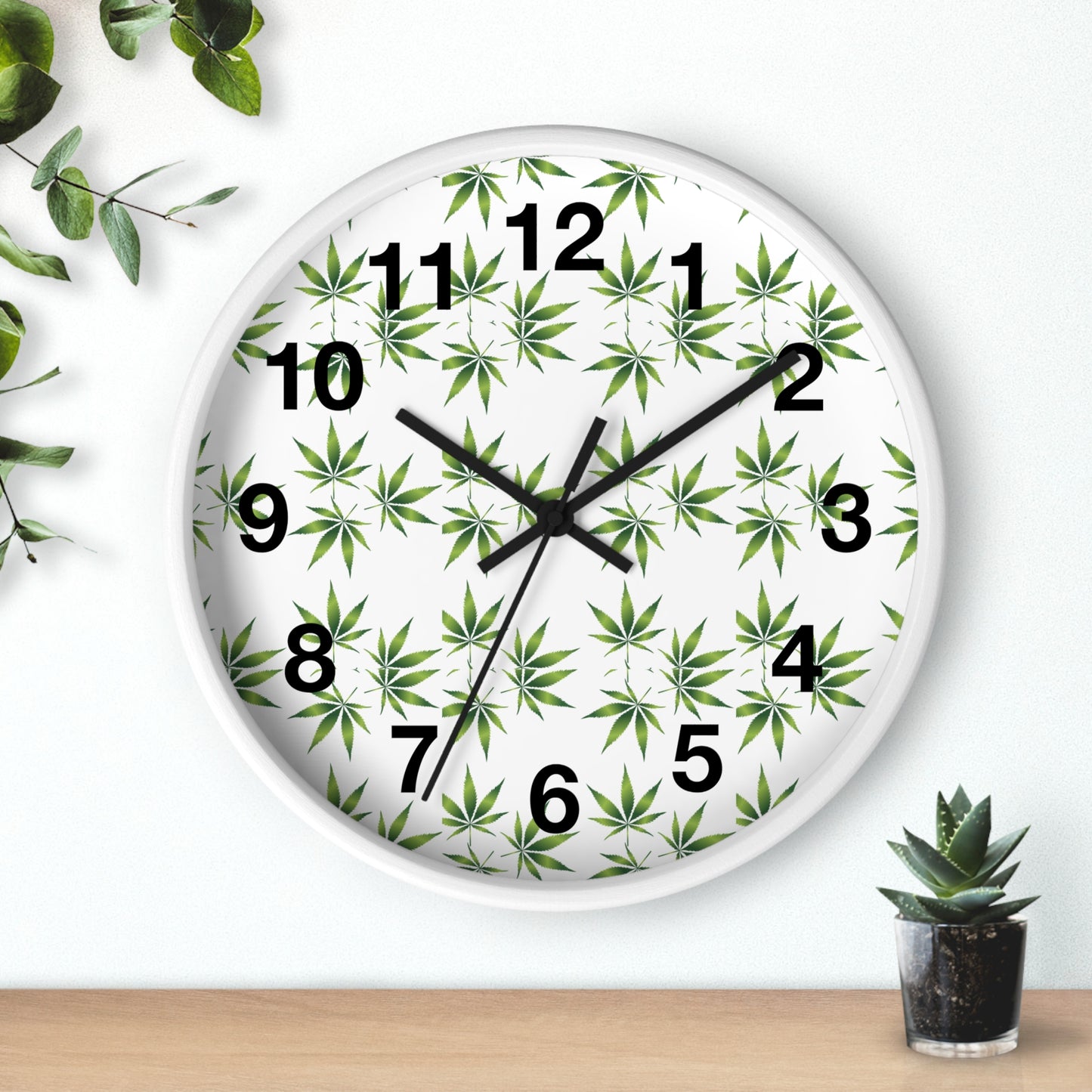 Leafy Wall Clock - Green Herbal Decor, Perfect for Nature Lovers, Boho Style, Gift for Gardeners, Unique Home Accent