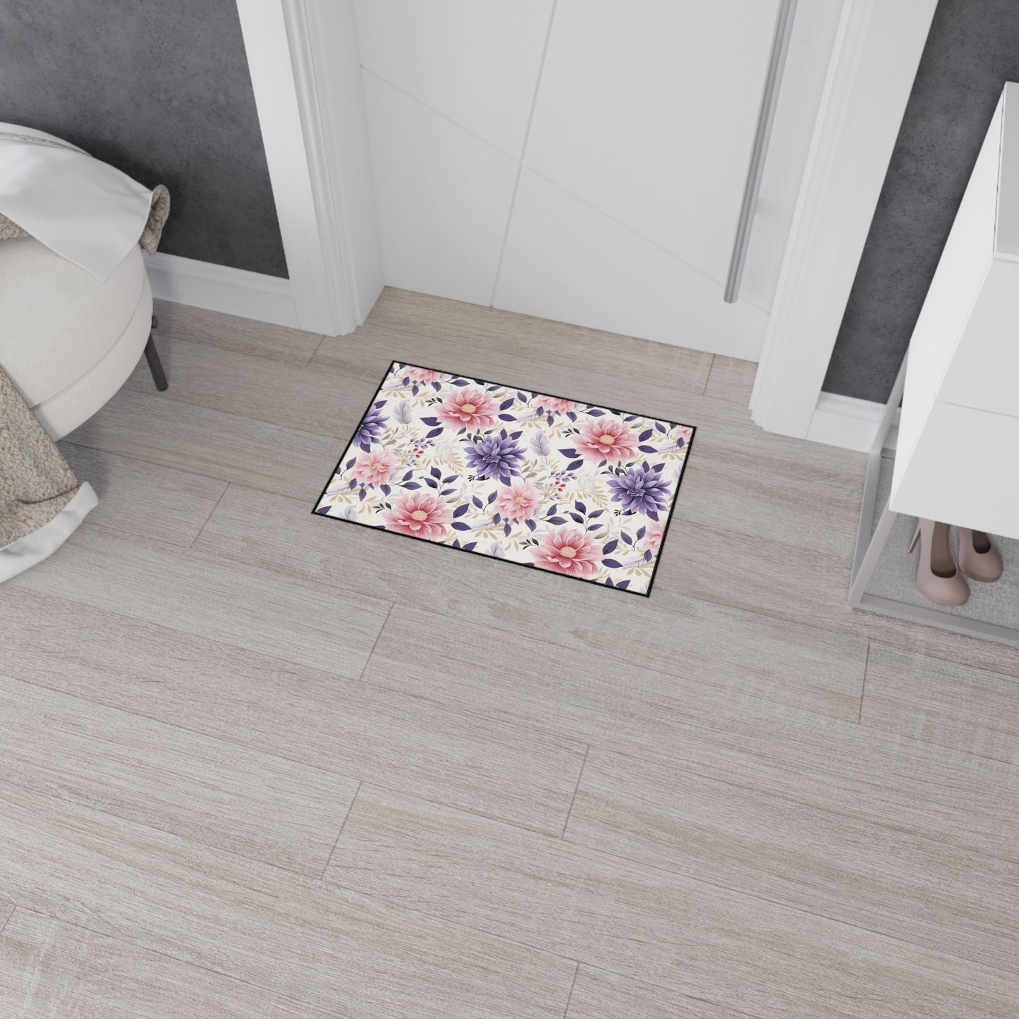Floral Heavy-Duty Floor Mat — Pink & Purple Dahlia Entry Rug