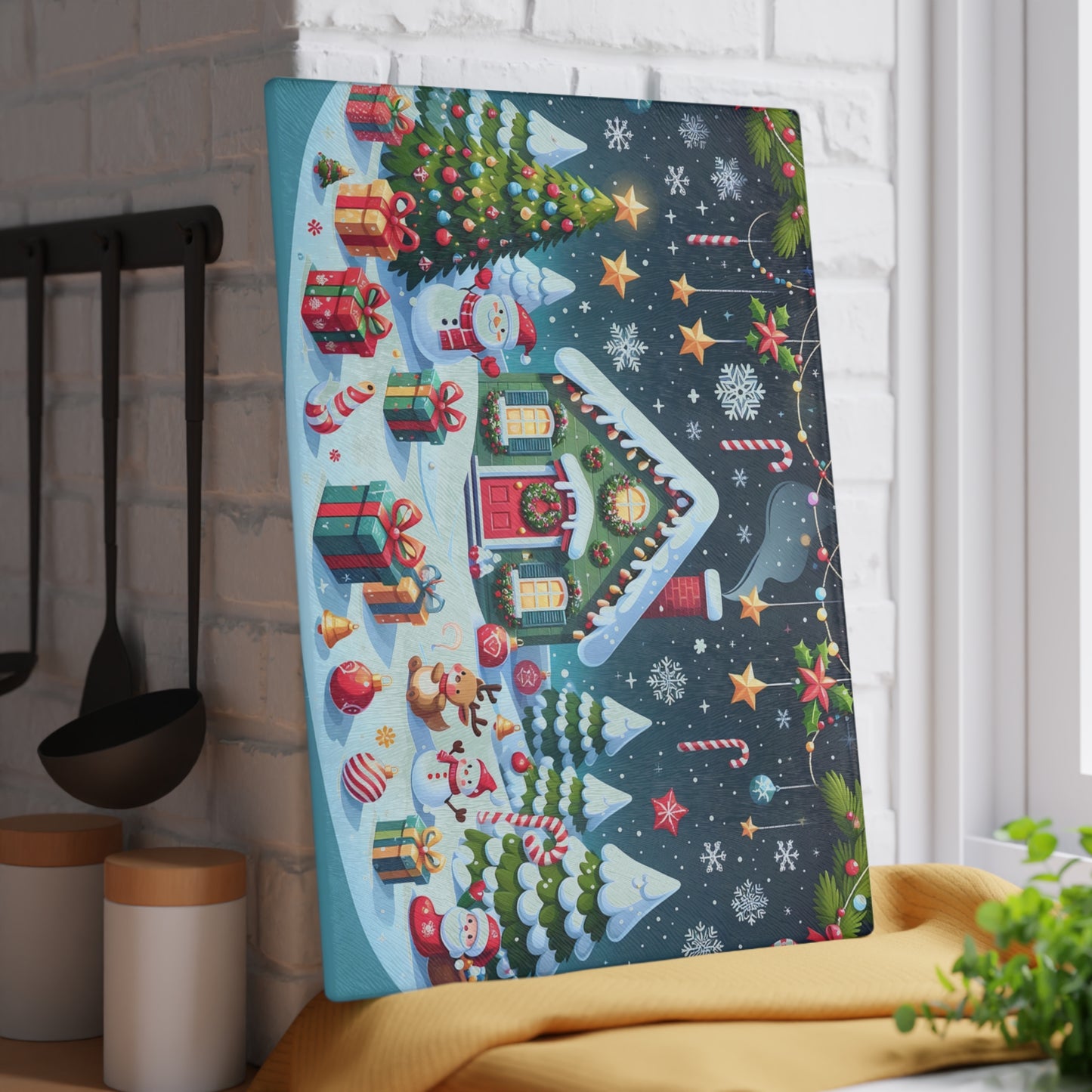 Festive Glass Cutting Board - Christmas Kitchen Decor, Holiday Gifts, Unique Home Accents, Seasonal Cooking