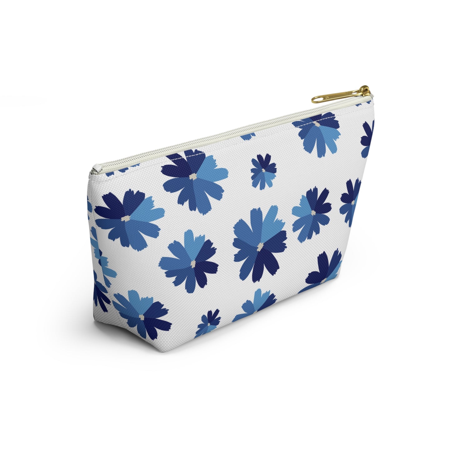 Blue Floral Accessory Pouch for Organizing Essentials, Cosmetic Bag, Travel Makeup Pouch, Gift Idea for Flower Lovers, Eco-Friendly