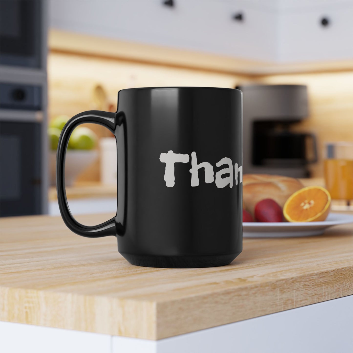 Thank You Black 15oz Mug — Bold Handwritten Gratitude Coffee Cup