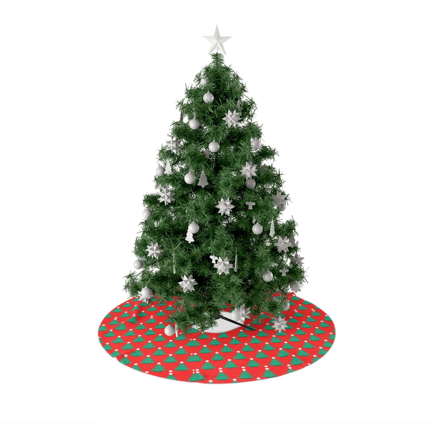Festive Christmas Tree Skirt, Holiday Decor, Christmas Decoration, Tree Cover, Red with Green Trees, Gift for Family