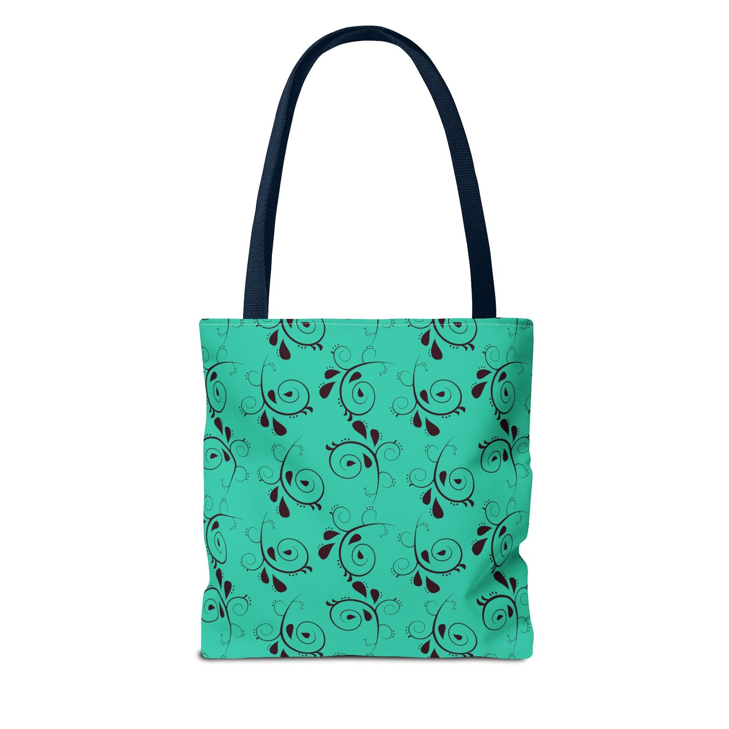 Turquoise Floral Swirl Tote Bag – All-Over Print Stylish Shopping Bag