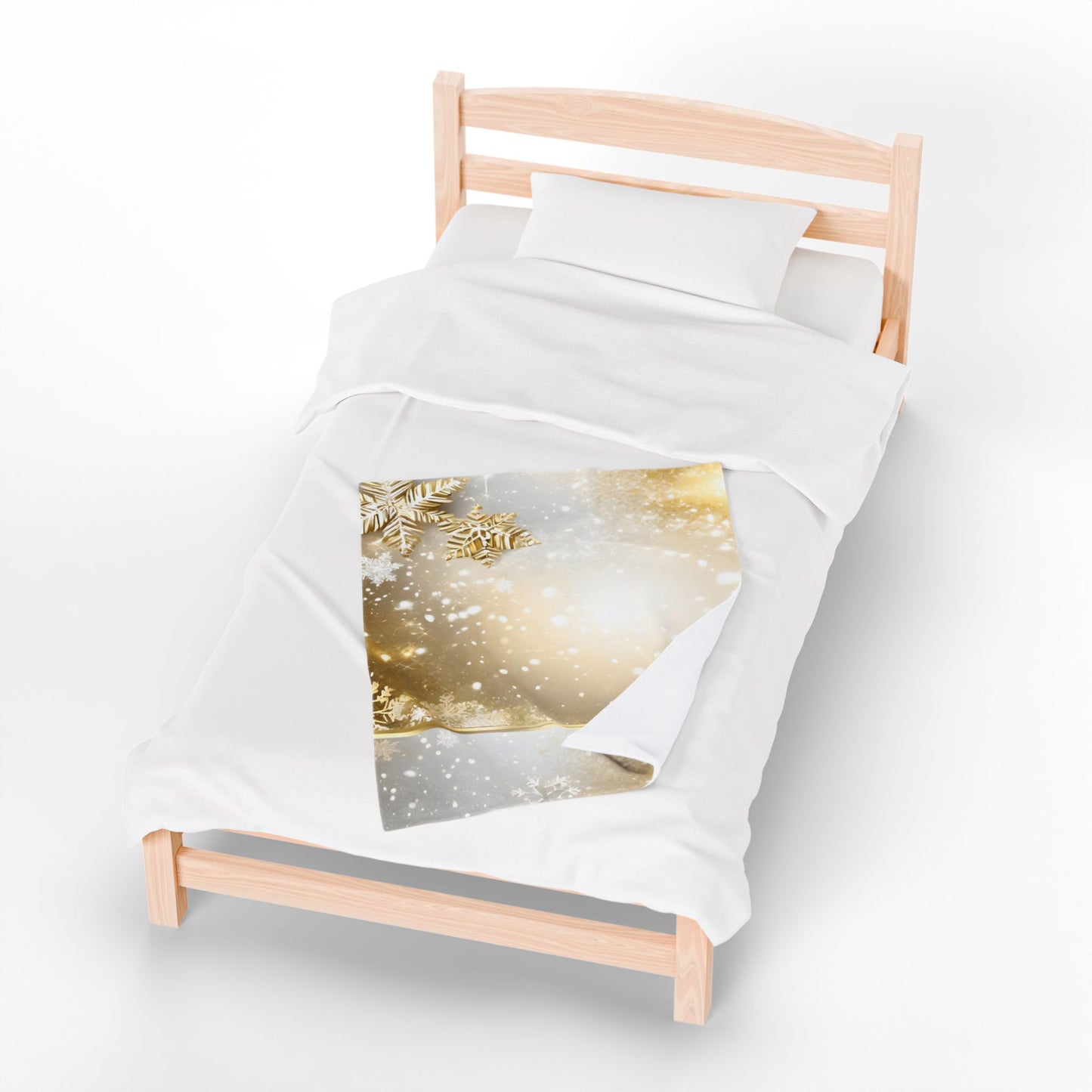 Gold Snowflake Velveteen Plush Blanket — Holiday Cozy Throw