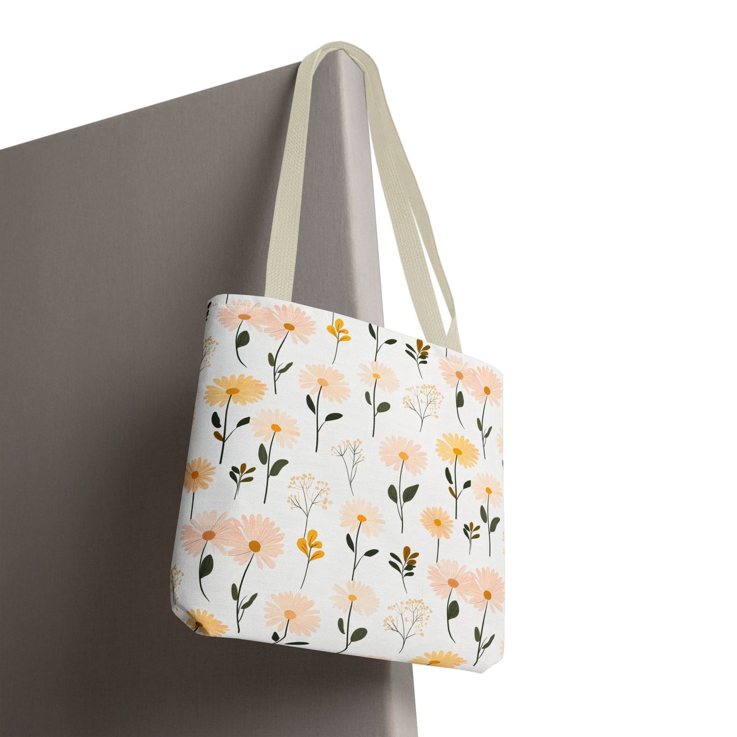 Floral Daisy Pattern Tote Bag — Pastel Spring Flowers All-Over Print
