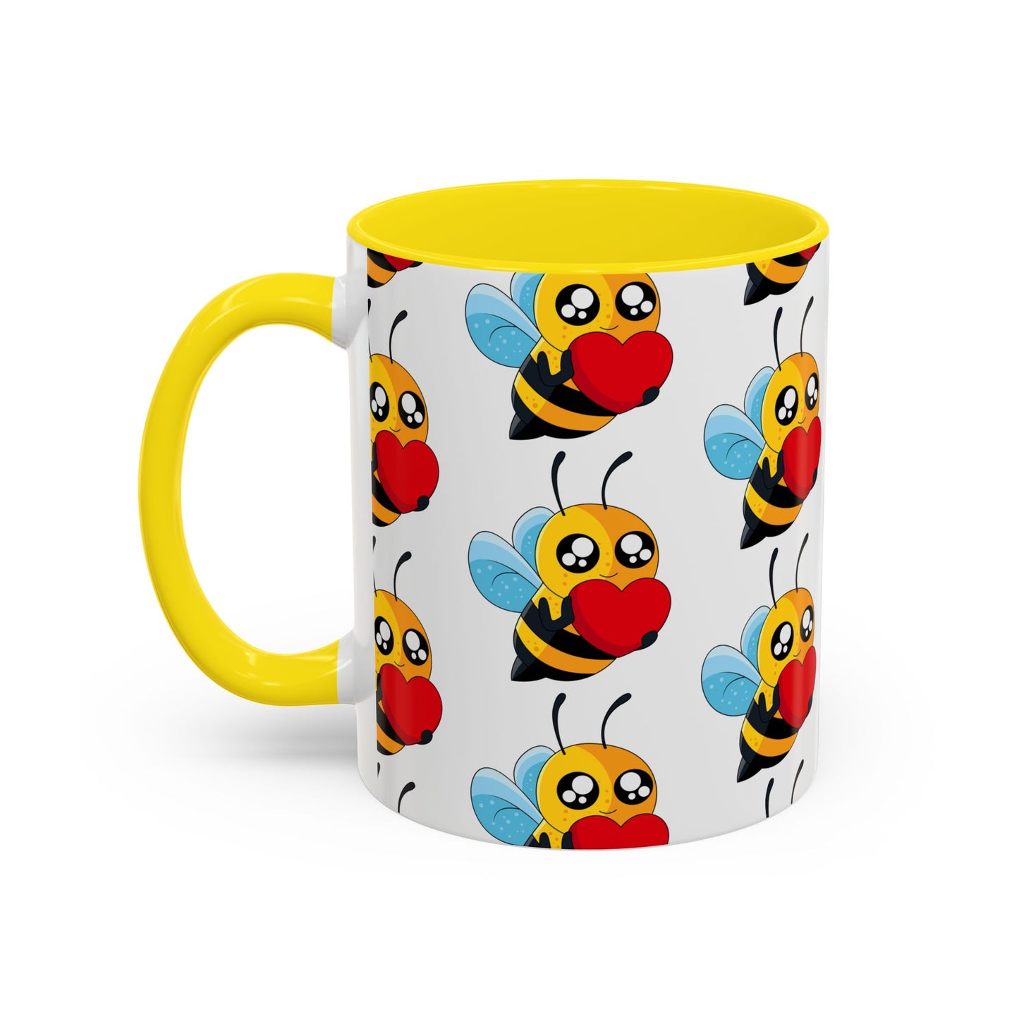 Cute Bee Love Accent Coffee Mug,  Cute Floral Mug, Cheerful Bee Design