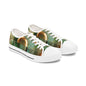 Low Top Sneakers — Green Abstract Geometric with Gold Orb Design