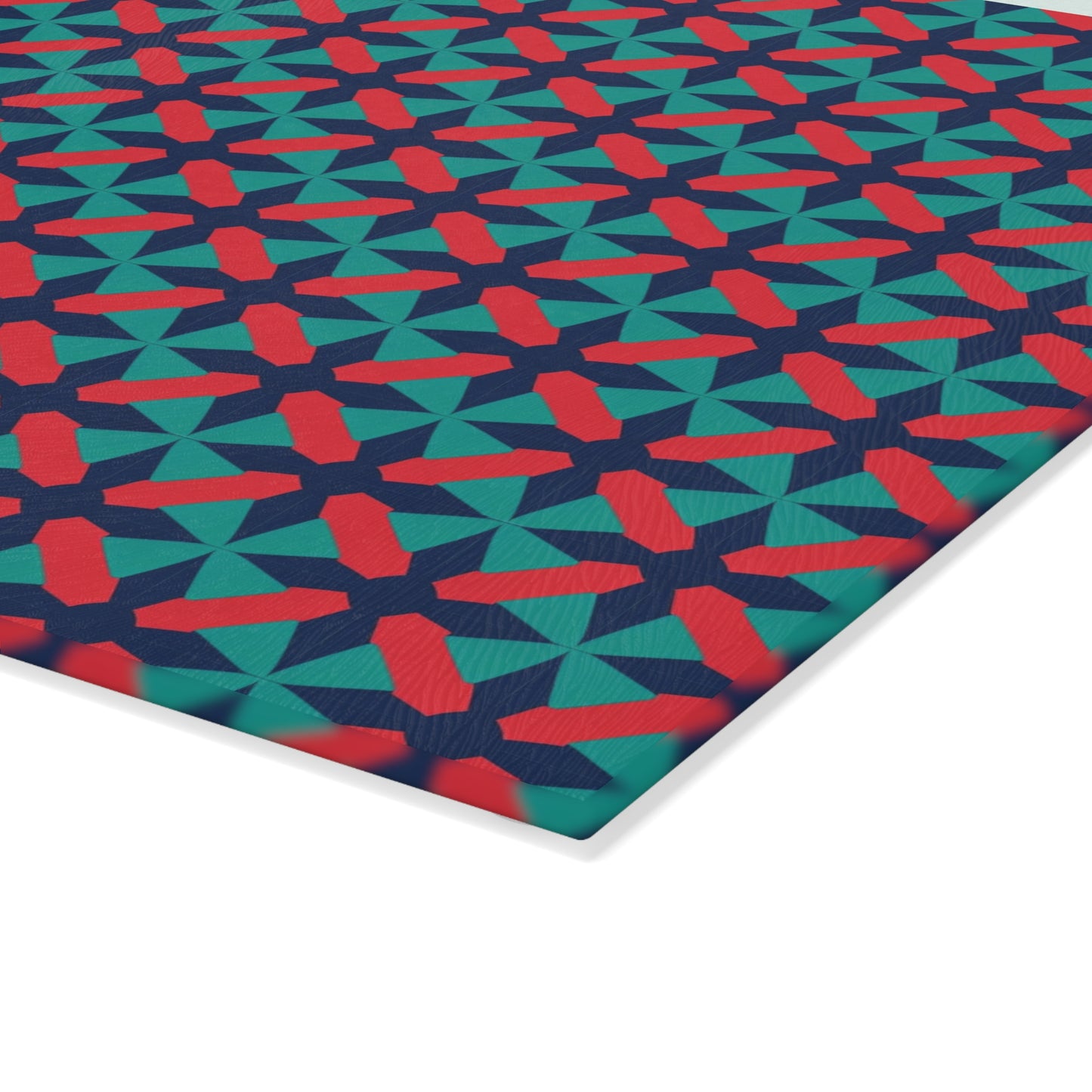 Geometric Star Tile Glass Cutting Board — Red & Teal Kitchen Decor