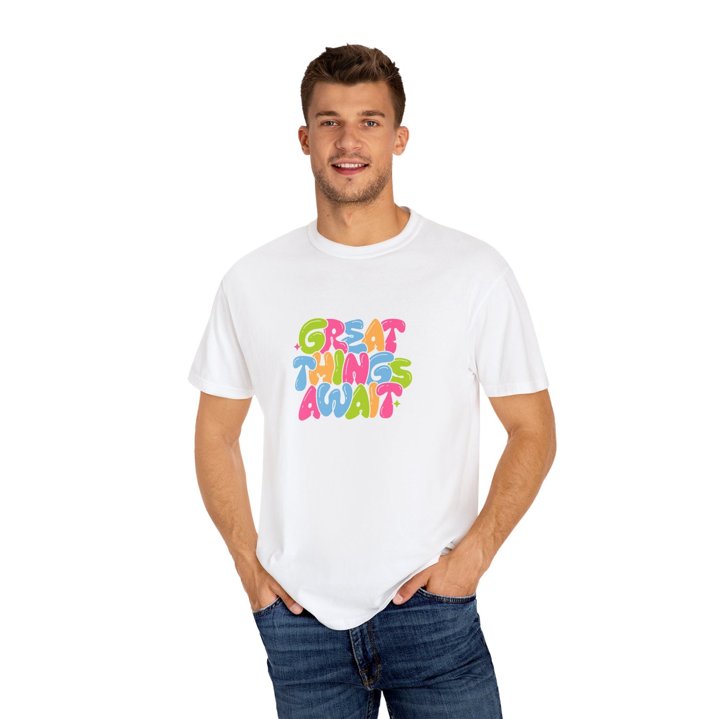 Colorful Positive Vibes T-Shirt, Great Things Await Tee