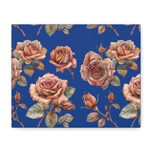 Floral Canvas Wall Art, Elegant Rose Decor for Home, Blue Art Print for Living Room, Floral Artwork for Gifts, Botanical Canvas Print