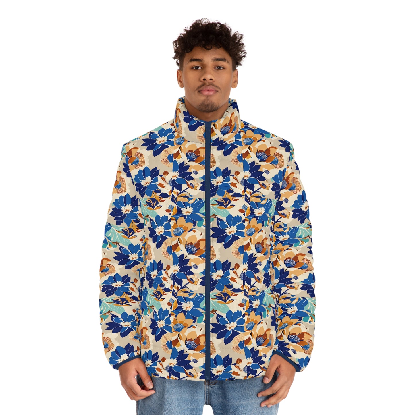Floral Men's Puffer Jacket, Stylish Winter Coat, Nature-Inspired Outerwear, Trendy Layering Piece, Perfect for Gifting