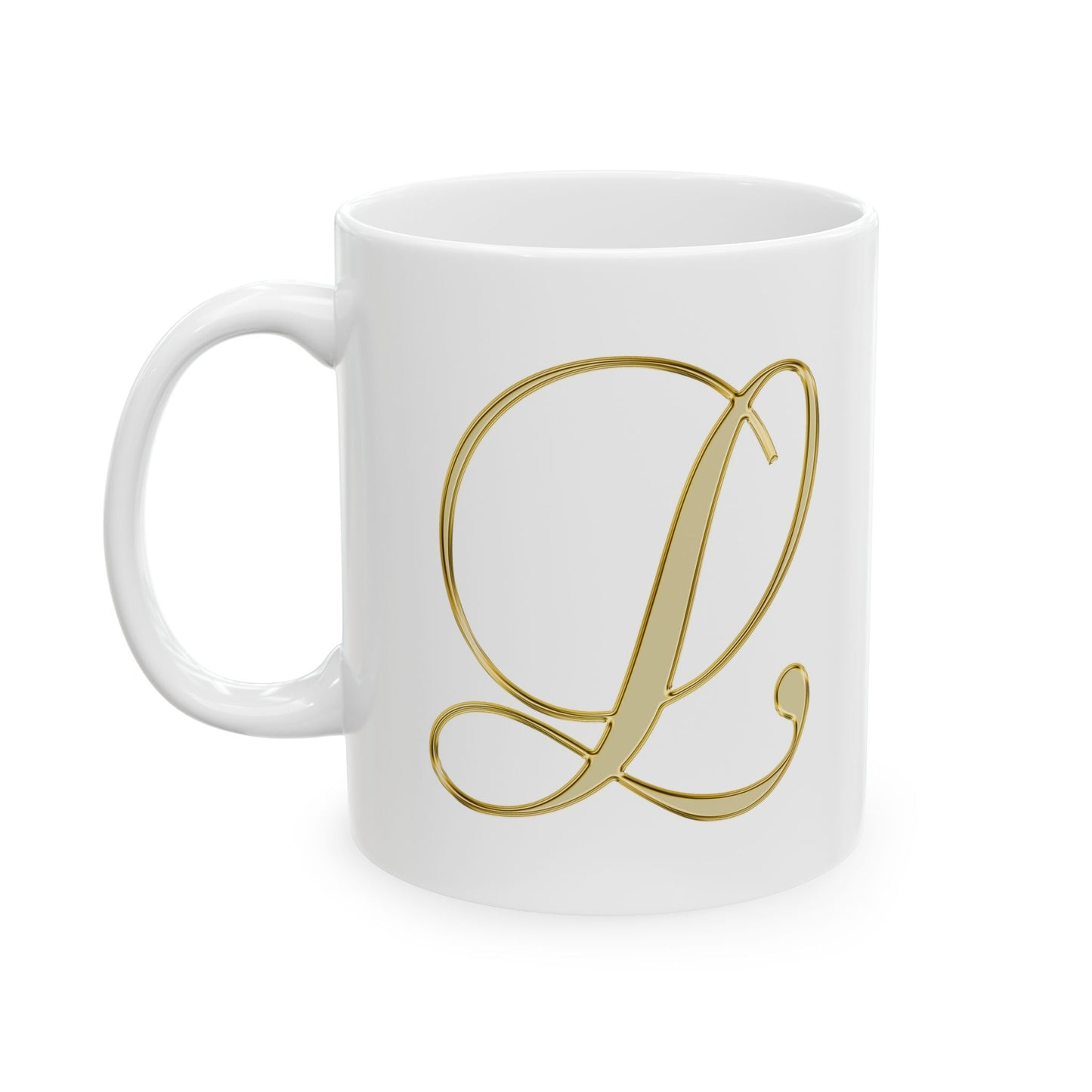 Gold Script Love Ceramic Mug — Elegant Valentine's Day Coffee Cup (11oz, 15oz)