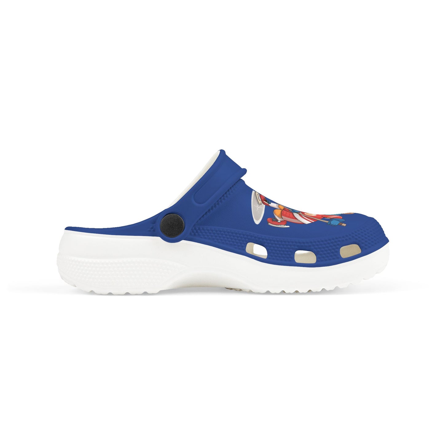 Kids Hockey Bear EVA Foam Clogs — Blue All-Over-Print Slip-On Shoes