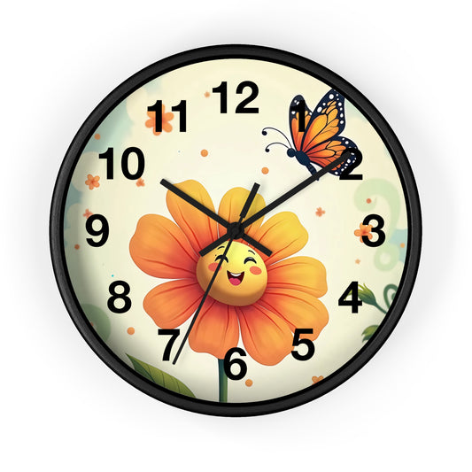 Colorful Floral Wall Clock - Cheerful Home Decor, Butterfly Clock, Springtime Accent, Gift for Flower Lovers, Nursery Wall Art
