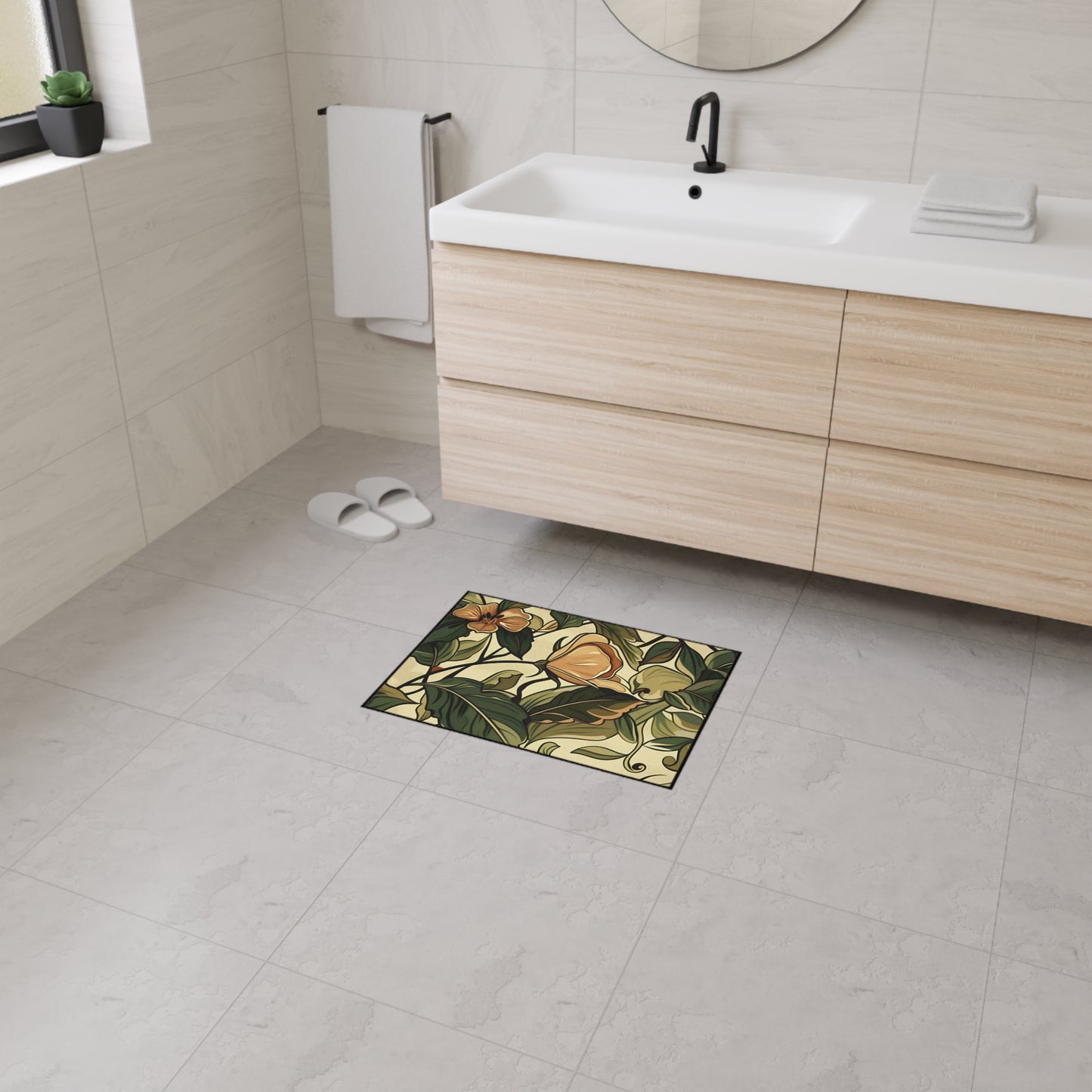 Floral Vine Heavy-Duty Floor Mat — Vintage Botanical Entrance Rug