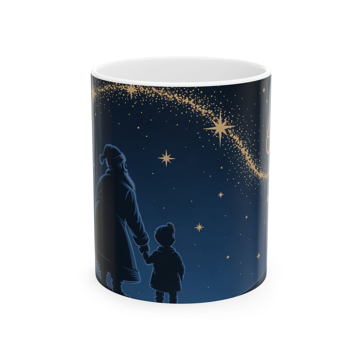 Christmas Starry Night Mug — Silhouette Parents & Child with Shooting Star (11oz/15oz)