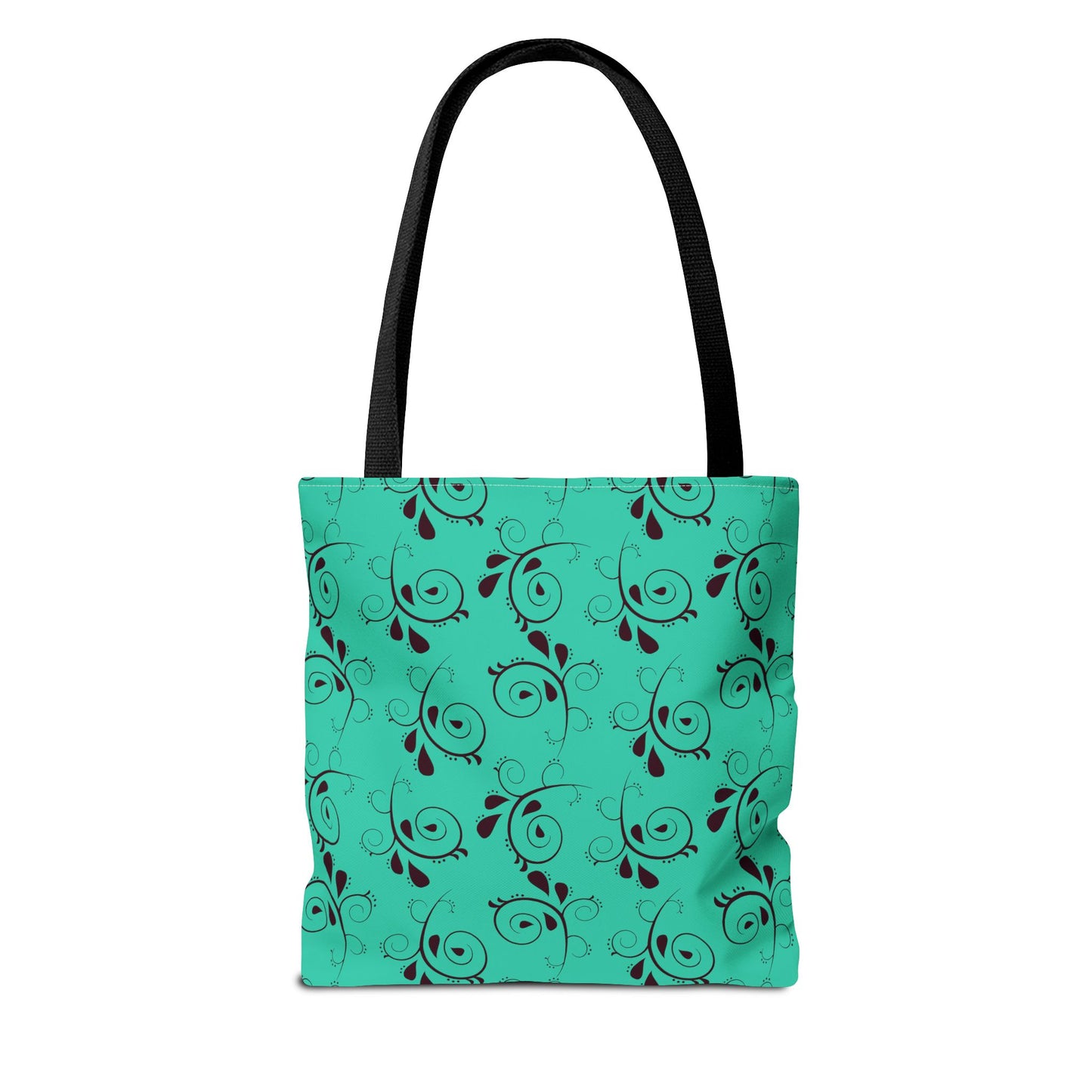 Turquoise Floral Swirl Tote Bag – All-Over Print Stylish Shopping Bag