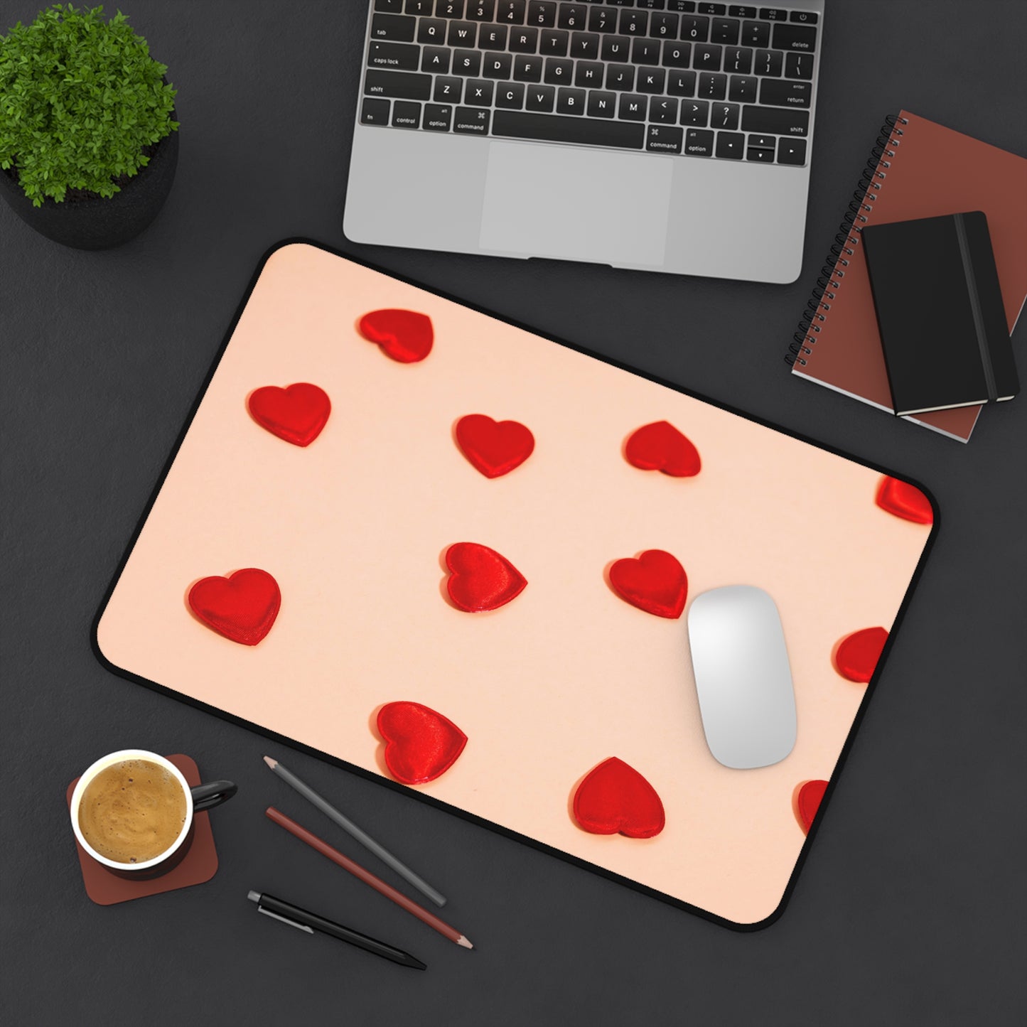 Desk Mat - Scattered Red Hearts Valentine Mouse Pad for Romantic Gift