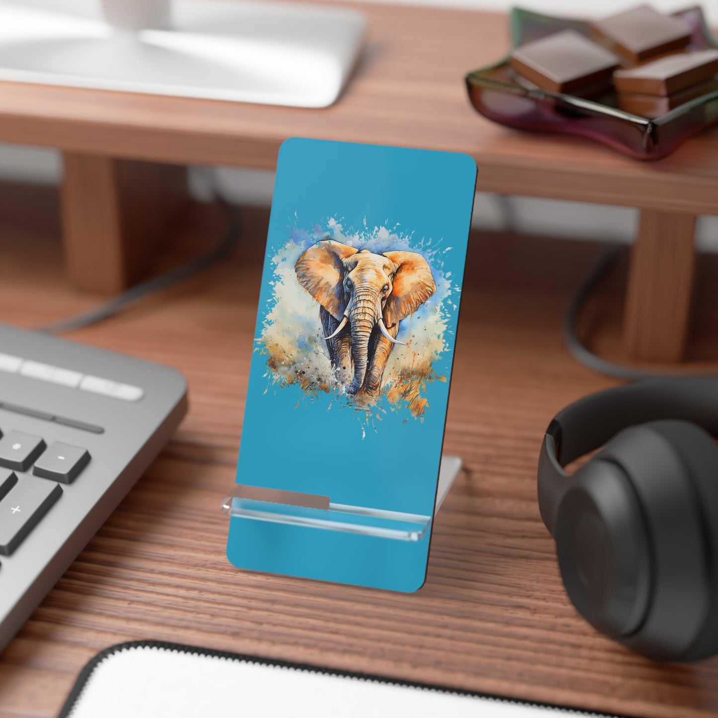Elephant Watercolor Phone Stand – Foldable Mobile Display Stand for Smartphones