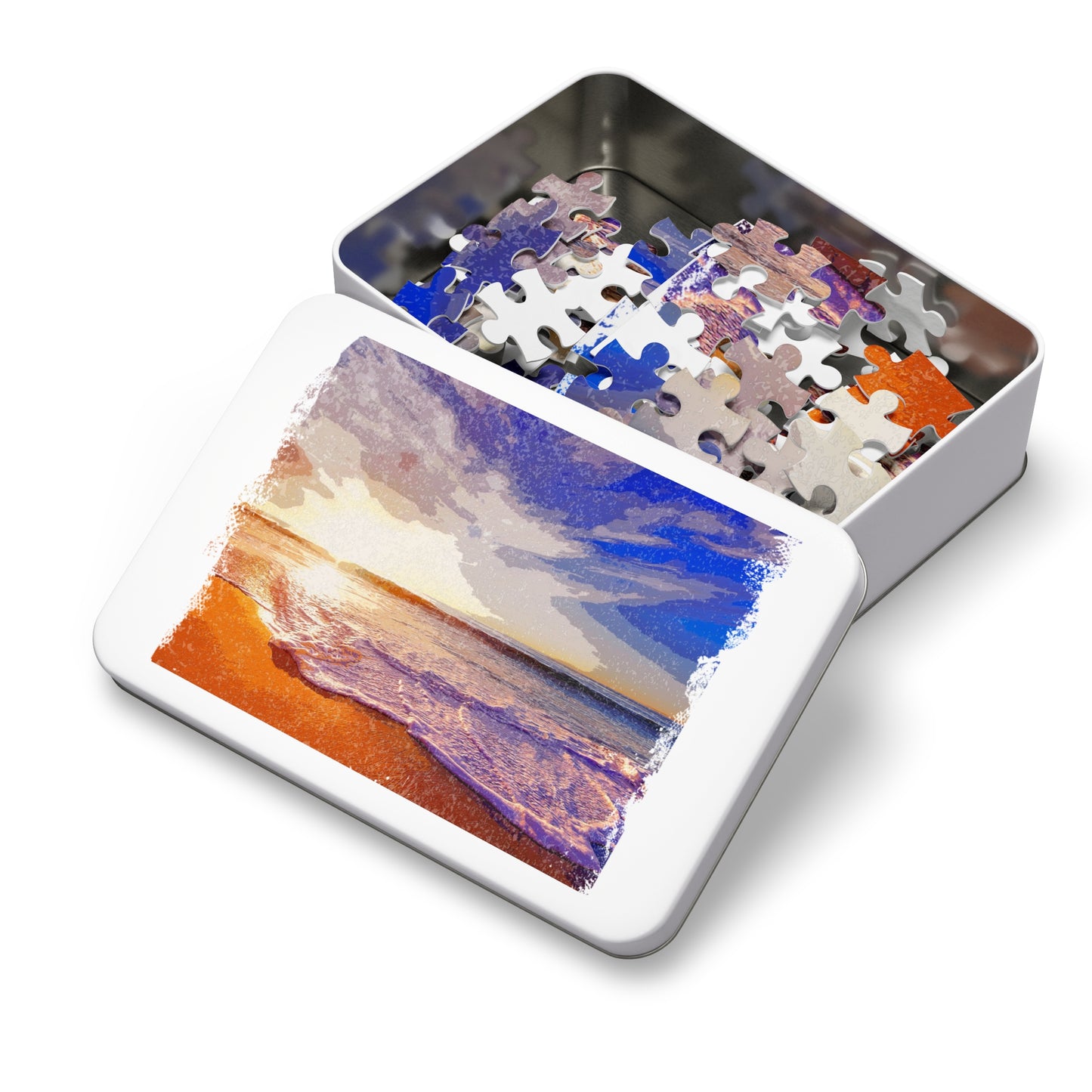 Beach Sunset Jigsaw Puzzle with Tin - Perfect for Family Nights, Gifts, Relaxation, and Home Decor